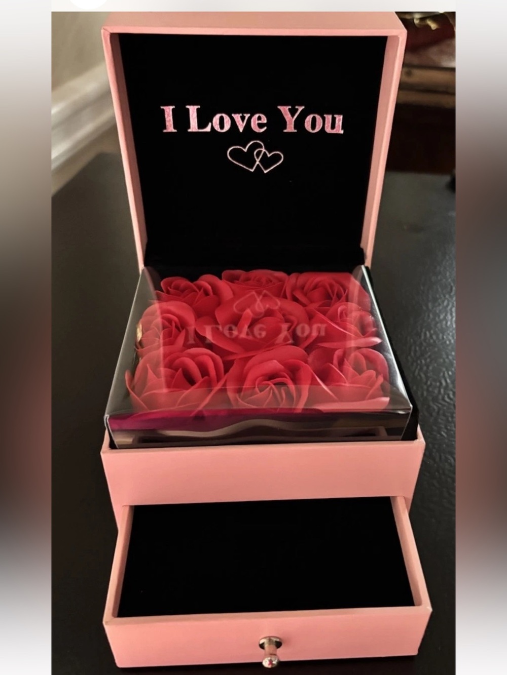 I Love You Pink Gift Box with Red Rose Flowers / pick up with other item please